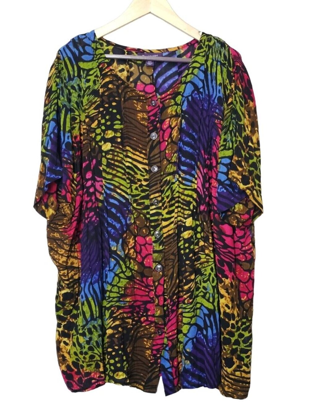 Roaman's Women's Top Size 16W Butterfly Button Down Short Sleeve Shirt Blouse